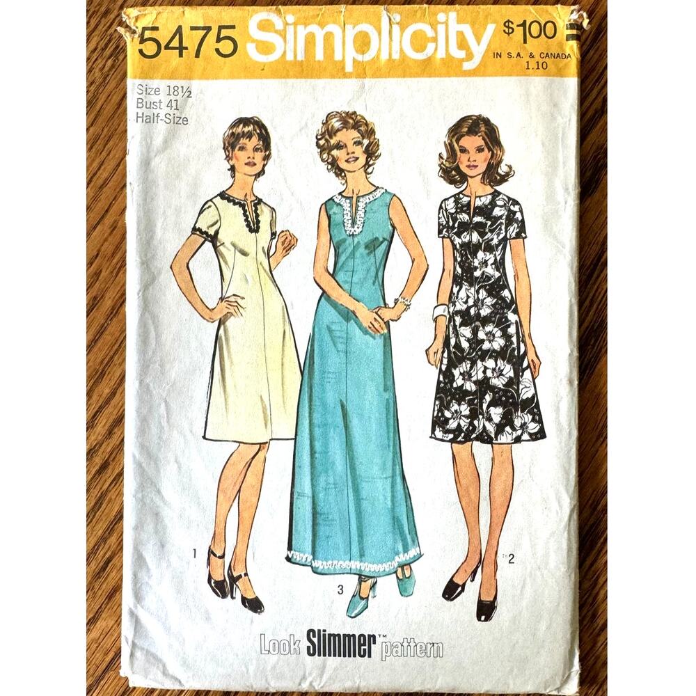 Vintage 1970s Simplicity 5475 Sewing Pattern Size 2XL Maxi & Midi Dress COMPLETE